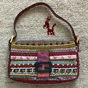 AUTHENTIC FENDI RARE!! TAPESTRY EMBROIDERED BEADED SNAKE BAGUETTE BAG!! SATC!!